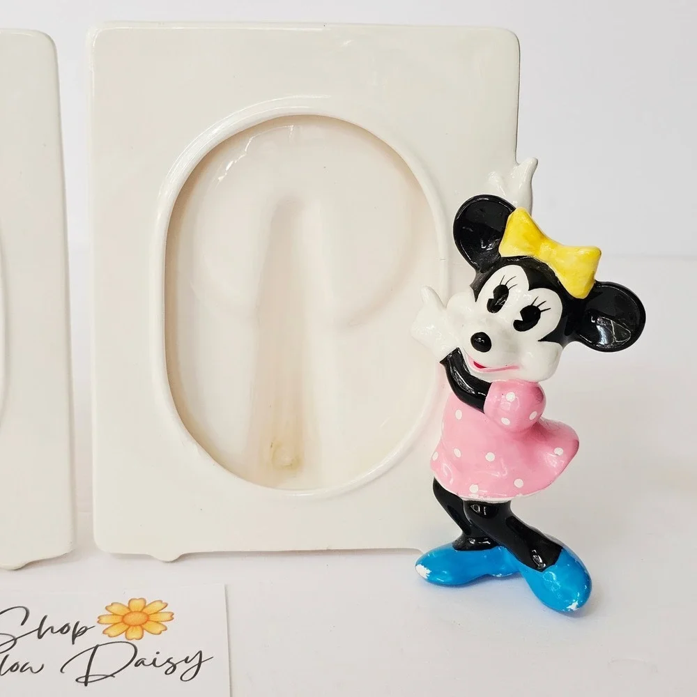 Vintage Disney Mickey Minnie Mouse Ceramic‎ Picture Frame Set Japan Disneyana